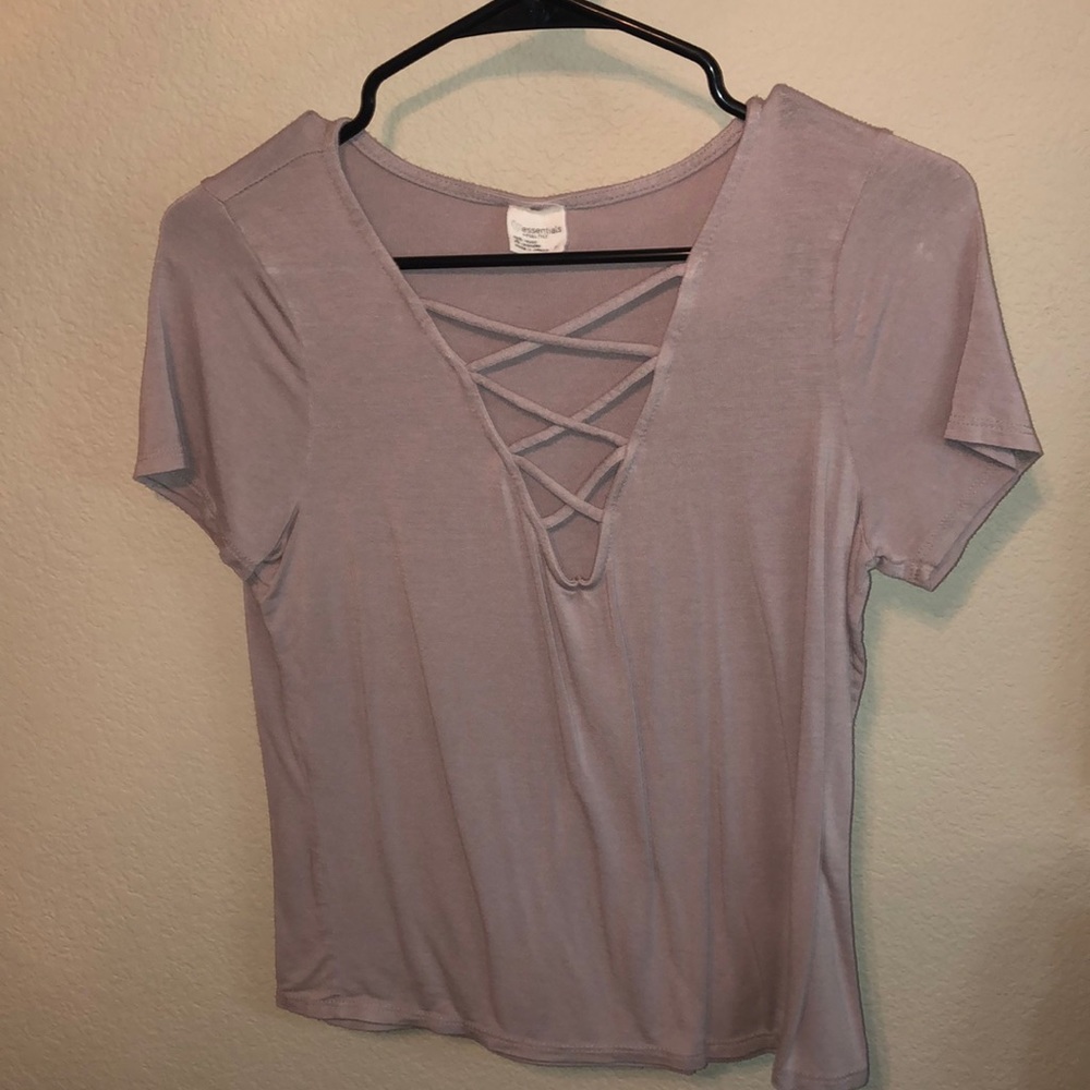 Light Purple criss cross V-neck crop top
